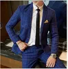 Men's Suits Latest Coat Pant Designs Classic Burgundy Plaid Suit Men Wedding For Formal Tuxedos Party Business 2 Pcs