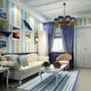 Bakgrunder Blue Style Mediterranean träkorn Randig tapet för sovrumsväggar rullar vardagsrummet utan vävd tryckt väggmålning
