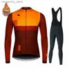 Wielertrui Sets Spanje Team Winter Thermische Uitwerpselen Fietskleding Heren Lange Seve Jersey Pak Outdoor Fietsen MTB Broek Kleding Jumpsuits Q231107