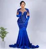 Cekin feading aso ebi wieczorowe sukienki Blue Veet Crystal Formal Suknia z Goe Swep Train Abendkleider Women Specail OCN Dress 326