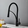 Kitchen Faucets Black/Chrome/Gold Rubber Faucet Sink 360 Degree Rotation Pull Down Stream Sprayer Cold Water Mixer Tap