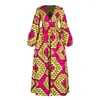 Vêtements Ethniques Africain Danshiki Femmes National Big Swing Dress Impression Numérique À Manches Longues Taille Haute Était Mince Mi-longueur Pour Femme