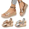 Sandaler Summer Sloping Heel Color Matching Overdized Arch Support för kvinnor Espadrille Wide Bredden