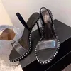 Sommar Dam Sexiga höga klackar 8 cm Top Agrade Strass äkta läder Dubbade Sling Back Sandaler Nova High Heels Storlek 34-40