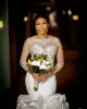 Rüschen Hochzeit Meerjungfrau Kleider Brautkleid Lange Ärmel Spitze Applique Perlen Stufenrock Organza Maßgeschneiderte Afrikanische Plus Größe Vestido De