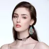 Hoop Earrings Turquoise Leopard Drop PU Leather With Charms Extra Large For Women