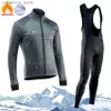 Maglia da ciclismo Set Nero Calore invernale Maglia da ciclismo Set Long Seve 2023 Nuovo Abbigliamento da ciclismo Uomo Sport Abbigliamento da bici da strada Completo MTB Pantaloni con bretelle in gel Q231107