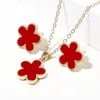 Necklace Earrings Set Plum Blossom 2PC Design Plant Cute Jewelry Women's Luxury Five Leaf Flower Creative Gift Clover