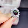 Anéis de cluster Kjjeaxcmy jóias finas 925 prata esterlina incrustada natural opala preta mulheres luxo clássico flor ajustável gem anel suporte