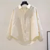 Camicette da donna Camicia in cotone Primavera e autunno Moda coreana Semplice giunzione Stile college Modelli di coppia Pipistrello casual allentato