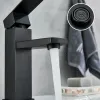 Robinet de lavabo de salle de bains carré noir en acier inoxydable, mitigeur d'évier de vanité, robinet de lavabo chaud et froid, robinets de lavabo montés sur le pont