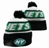 Men Knitted Cuffed Pom New York NYJ Bobble Hats Sport Knit Hat Striped Sideline Wool Warm Baseball Beanies Cap for Women A3