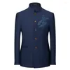 Costumes pour hommes DYBZACQ Style chinois Mandarin col montant affaires décontracté mariage Slim Fit Blazer hommes costume veste mâle manteau 4XL