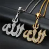 Hip Hop lodowane łańcuchy allah wisiorki złoto kolor stali nierdzewnej islamskie muzułmańskie naszyjniki dla kobiet mężczyzn biżuteria Drop227b