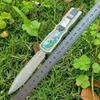 High Quality Damascus Auto Tactical Knife Damascus Steel Double Edge Spear Point Blade 6061-T6 + Abalone shell Handle With Nylon Sheath