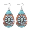 Boucles d'Oreilles Créoles Goutte Léopard Turquoise Cuir PU Avec Breloques Extra Large Pour Femme