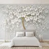Bakgrunder Anpassad 3D -väggmålning Bakgrund Vit blomma Big Tree Po Living Bedding Room Landscape Home Decor Wall Paper
