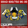 スズキSrad GSXR600 GSXR750 1996 1997 1998 1998 1999 2000 168NO.122 GSXR-R750 GSXR-600 96-00 GSXR 750 600 CC 600CC 750CC 96 97 98 99 00フェアリング黄色のブルー