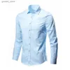 Mäns avslappnade skjortor 2023 Mäns affärsavstånd Långärmad skjorta Classic Fit White Blue Black Smart Male Social Dress Shirts For Plus Premium Shirt Q231106