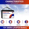 Pack de batteries LiFePO4 12V, 200ah, Lithium fer Phosphate, BMS intégré pour système d'énergie solaire, camping-car, chariot de Golf, moteur de pêche à la traîne hors réseau