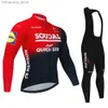 Radfahren Jersey Sets Soudal Quick Step 2023 Herbst Radfahren Set Lange Seve Jersey MTB Reiten Sportswear Rennrad Kleidung Trägerhose bicyc Uniform Q231107