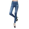 Women's Leggings Women Fashion Faux Denim Jeans Sexy Long Pocket Leggins Zomer Casual Pencil Pant