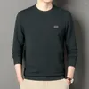 남성용 T 셔츠 둥근 목이있는 긴 소매 스웨터 둥근 목, 젊은 느슨한 바닥 에드 셔츠 얇은 인쇄 된 사각형 로고