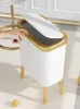 Afvalbakken 15l High Foot Luxury Gold Trash Can met Creative Four Wheel Push Plastic smal afval blikje met deksel geschikt voor thuiskeukens en badkamers 230406