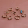 Anéis de cluster vintage boêmio praia mulheres lótus forma anel conjunto estilo étnico pedra verde midi dedo boho charme anelli