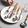 Dinnerware Sets 304 Stainless Steel Yellow Pear Wood Tableware Western Knife Fork Spoon Round Set Wholesale