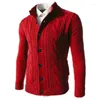 Sweaters voor heren gevlochten Cardigan Sweater Men Elastische knop Placket Heren gebreide jas Veek Kraag