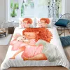 Ensembles de literie mignon poupée petite fille couette couverture fond blanc Sof microfibre couette taies d'oreiller pour dortoir simple