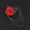 Brosches Gothic Brosch Chain Vintage Flower Pin Hanging Lapel For Men Costume Party (Red)