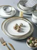 Ceramic Marble Grey Dinnerware Set Plates and Bowls Set Dinner Dessert Appetizer Plate Dishes Set for Home Restaurant Hotel Gift