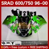 Motorcycle Fairings For SUZUKI SRAD GSXR 750 600 CC 600CC 96 97 98 99 00 168No.77 GSX-R750 GSXR600 1996 1997 1998 1999 2000 GSXR750 GSXR-600 750CC 96-00 Body silvery green