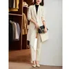 Women's Two Piece Pants Elegant Suit Fashion Sets Notch Lapel Double Breasted Blazer Cotton Linen Office Lady Coat And Pencil