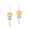 Boucles d'oreilles pendantes en Citrine naturelle, en argent Sterling S925, plaqué or 10k, cristal jaune, topaze bleue, bijoux pour femmes