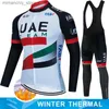 Cycling Jersey Sets 2023 New UAE Winter Thermal Fece Set Cycling Clothes Men's Jersey Suit Sport Riding Bike MTB Clothing Bib Pants Warm Sets Ropa Q231107