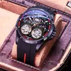 Orologi da polso Double Tourbillon Sports Men Watches Silicone Strap Orologio analogico Army Army Militare impermeabili automatico meccanico clockwristw maschio