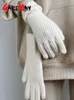 Пять пальцев перчатки женщины осенний зимний зимний зеленый элегантный теплый сенсорный экран повседневный длинный белый винтажный трикотаж на открытом воздухе 2023 231106