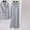 Women's Two Piece Pants UCXQ Women Gray 2 Sets Fashion Long Sleeve Double Breasted Blazer Coat Loose Sweatshirt 2023 Autumn Winter A5511