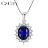 Czcity Elegant Oval Princess Diana William Sapphire Pendant Necklace For Women 100% 925 Sterling Silver Charms Necklace Jewelry MX249a