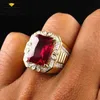 Solitaire Ring Gorgeous Male Big Red Stone S925 Ring Fashion 18kt Yellow Gold Filled Vintage Wedding Clangagement Rings for Men Gifts for Men 230404