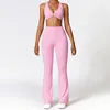 Pantalon de deux pièces pour femmes Sexy Cross Dos nu Gym Sous-vêtements Ensemble Tenue de sport pour femme Vêtements de yoga Sportif Scrunch Leggings évasés Dames Fitness