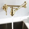 Kitchen Faucets Tuqiu Pot Filler Tap Wall Mounted Foldable Brushed Gold Faucet Single Cold Sink Rotate Folding Spout Chrome Brass 230406