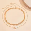 Kedjor 2023 Fashion Metal Pearl Choker Necklace Bohemian Multi-Layer ClaVicle Chain Pendant For Women Jewel Girl Gift Collar