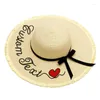 Chapéus de largura Bordado personalizado Texto de bordado seu nome Mulheres Tassel Sun Hat Hap