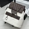 Fashion Women Backpack Leather Lamb Wool Silver Hardware Metal Buckle Luxury Handbag Matelasse Chain Shoulder Bag Student Schoolbag Shopping Bag Designer Sacoche