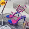 Rhinestone Snake Strass Stiletto Sandalet Rene Caovilla Cleo 95mm Akşam Ayakkabı Kadınların Yüksek Topuklu Ayak Bileği Sargısı Lüks Tasarımcı Factoryhh