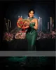 Emerald Green Aso Ebi Perlen Mermaid Prom Kleider für eine elegante Brautpartei mit Kopfschmuck Afrika Kristall Special OCN -Kleider Vestidos